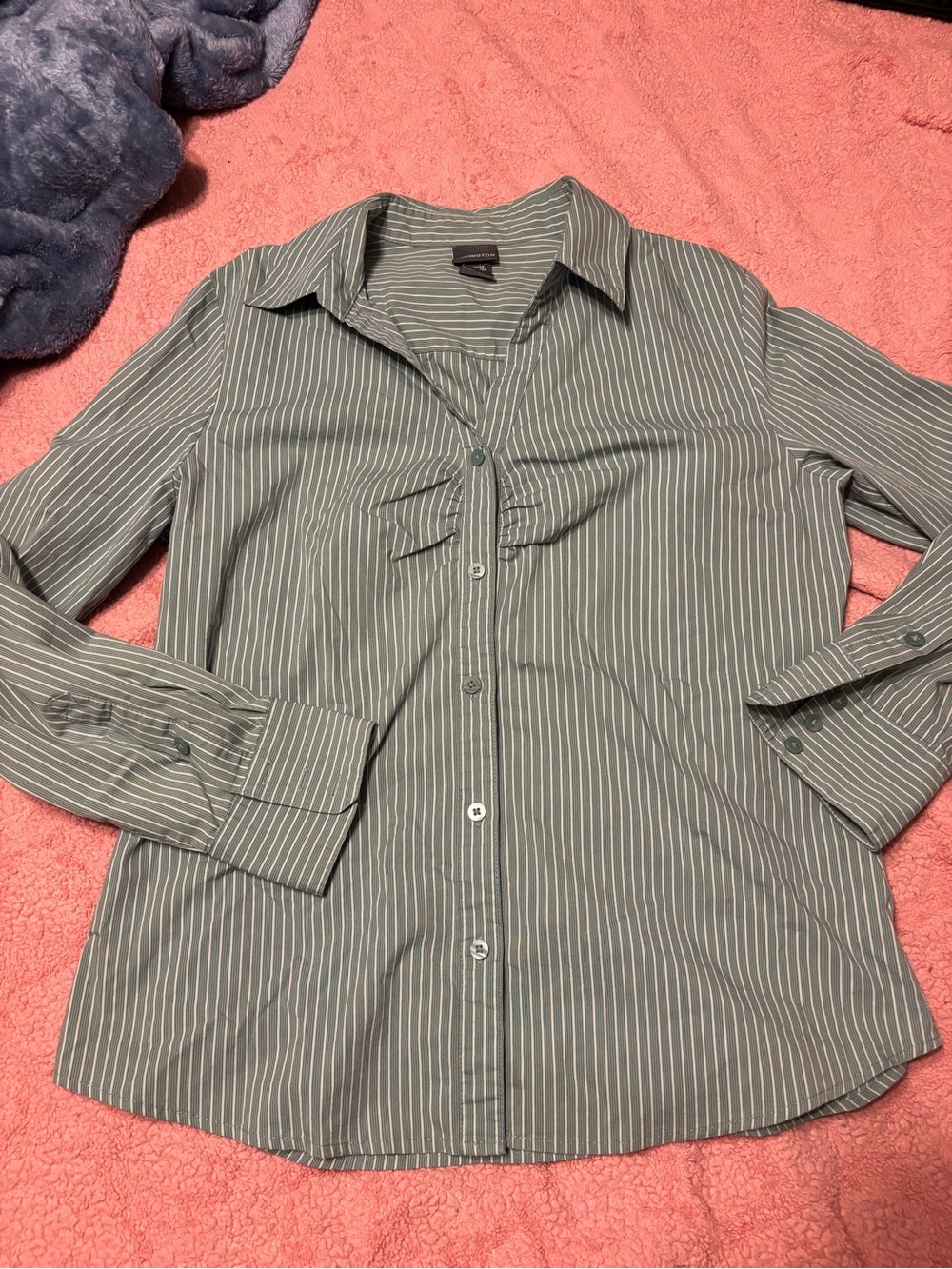 Green Striped Button-Down Shirt